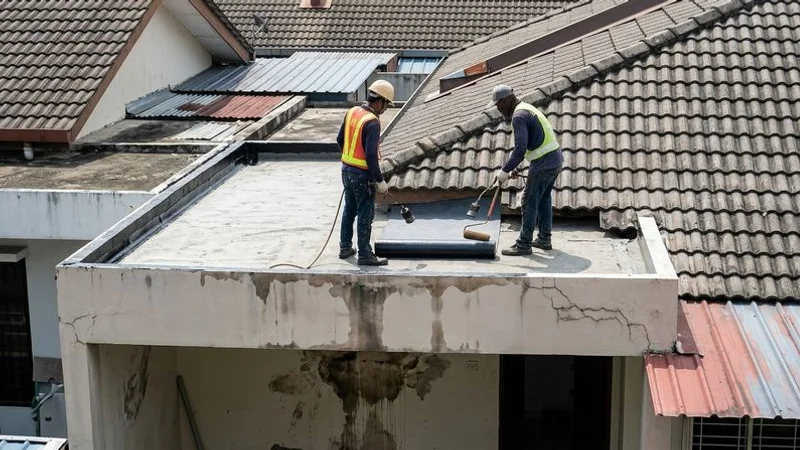 Completed professional waterproofing membrane installation providing permanent leak protection on a Malaysian home roof